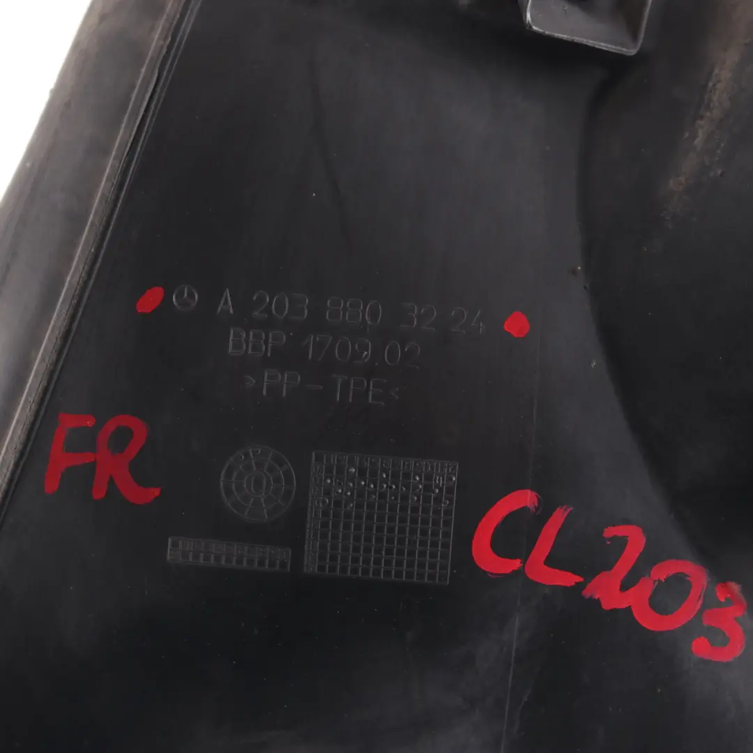 Arch Front Right O/S Trim Panel Mud Guard to Mercedes W203 CL203 Wheel with Part number A2038803224 Mercedes W203 CL203 Wheel Arch Front Right O/S Trim Panel Mud Guard - SKU A2038803224 - Part number A2038803224