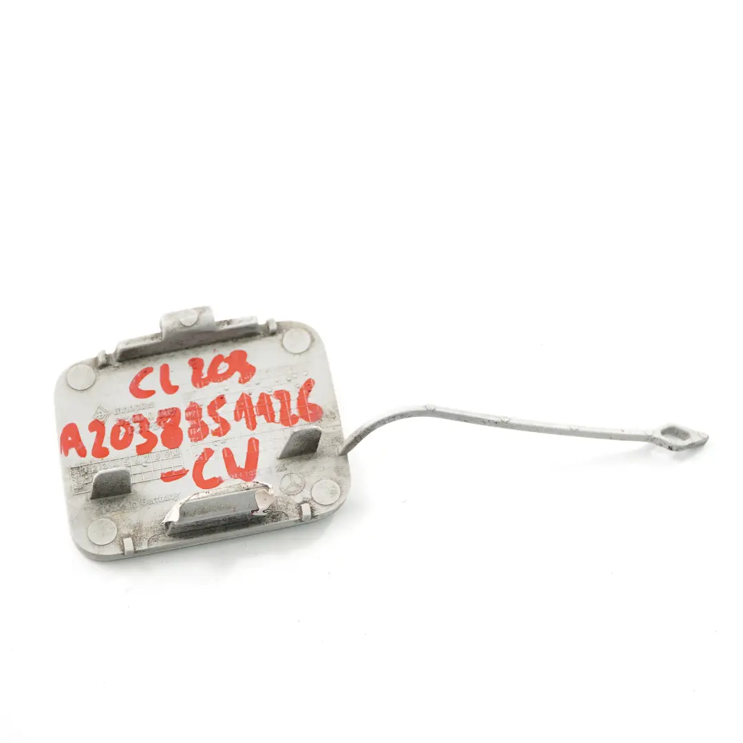 Bumper Flap Mercedes CL203 Towing Eye Cover Calcite White - 650 to Rear with Part number A2038851126 Rear Bumper Flap Mercedes CL203 Towing Eye Cover Calcite White - 650 - SKU A2038851126-CW - Part number A2038851126