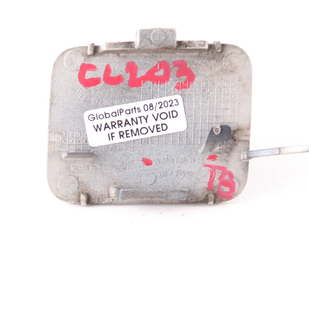 Bumper Flap Mercedes CL203 Towing Eye Cover Tanzanite Blue to Rear with Part number A2038851126 Rear Bumper Flap Mercedes CL203 Towing Eye Cover Tanzanite Blue - SKU A2038851126-TB - Part number A2038851126