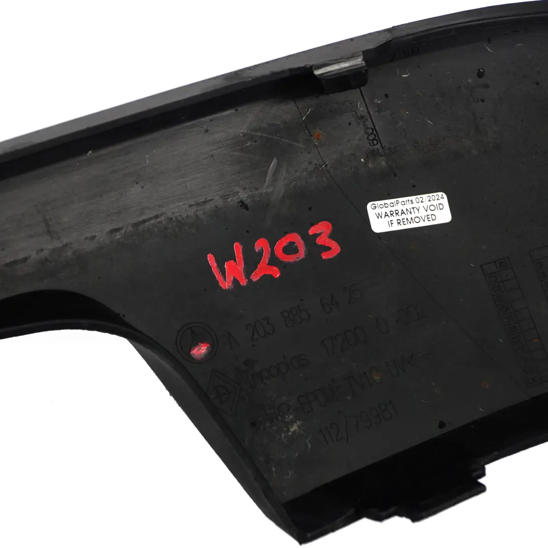 Bumper Lower Diffuser Trim Panel Cover to Mercedes CL203 CLC Rear with Part number A2038856425 Mercedes CL203 CLC Rear Bumper Lower Diffuser Trim Panel Cover - SKU A2038856425 - Part number A2038856425