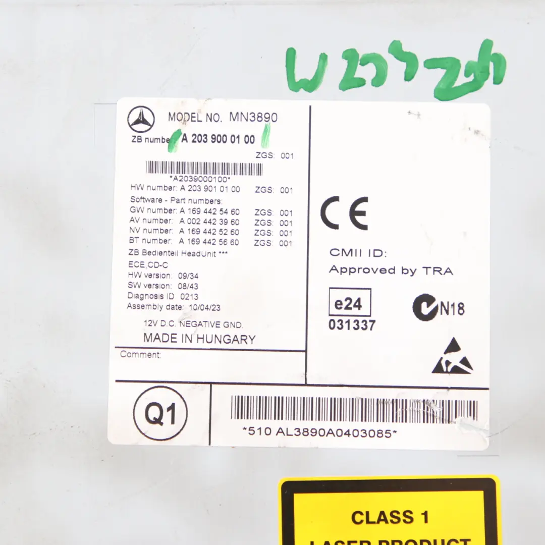 Mercedes CL203 CLC Head Unit CD Player Radio Audio Controller Unit - SKU A2039000100 - Part number A2039000100