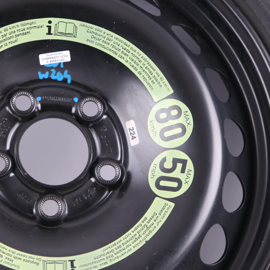 Ruota di scorta in acciaio R17 125/80 per Mercedes W204 Continental con numero di parte A2044000402 Mercedes W204 Continental Ruota di scorta in acciaio R17 125/80 - SKU A2044000402 - Numero di parte A2044000402