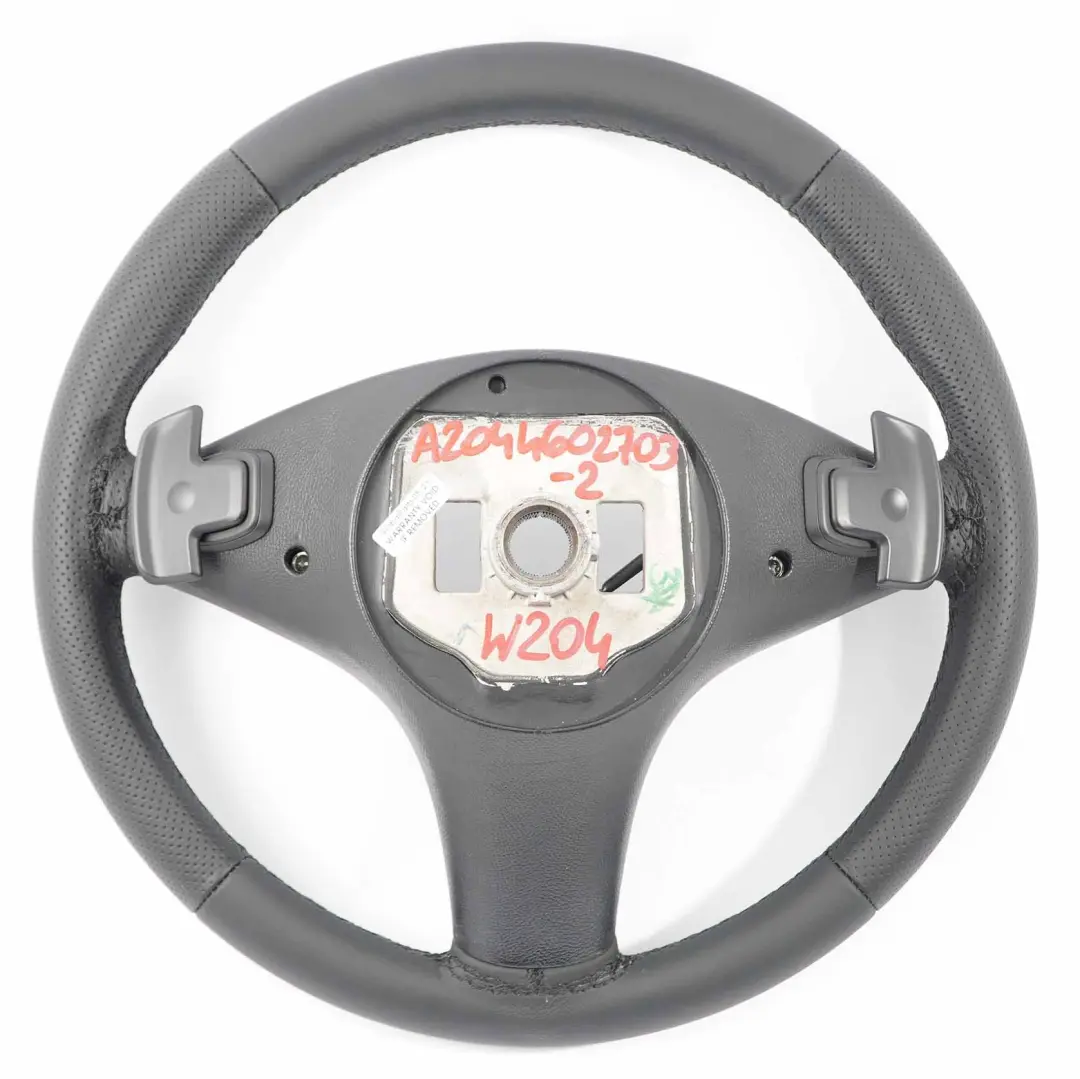 Mercedes W204 NEW Black Leather Sport Steering Wheel Paddle Shift Black Threads - SKU A2044602703-2 - Part number A2044602703