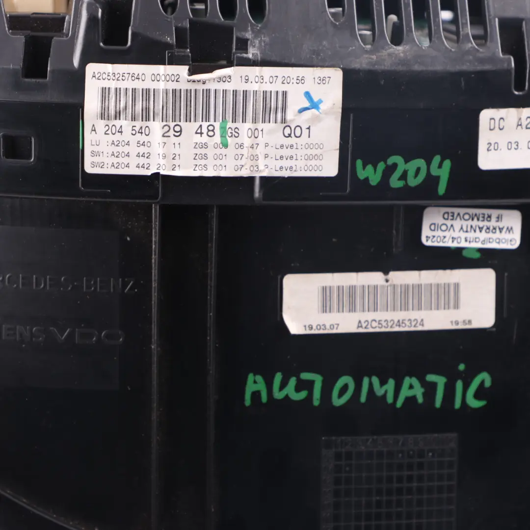 Instrument Cluster Mercedes W204 Petrol Speedometer MPH Automatic to with Part number A2045402948 Instrument Cluster Mercedes W204 Petrol Speedometer MPH Automatic - SKU A2045402948 - Part number A2045402948