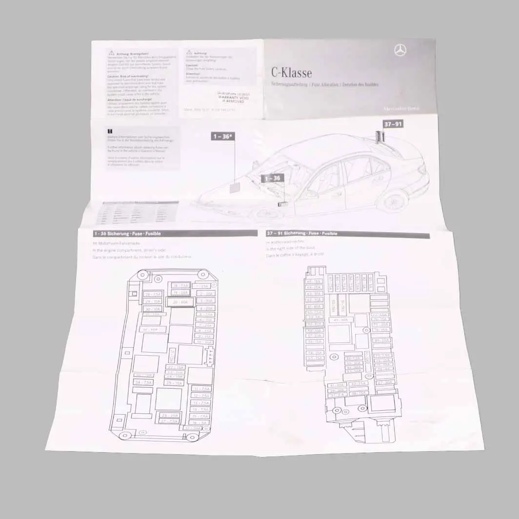 Mercedes W204 Fuse Box Grouping Fuse Placement Map Card Diagram - SKU A2045842982 - Part number A2045842982