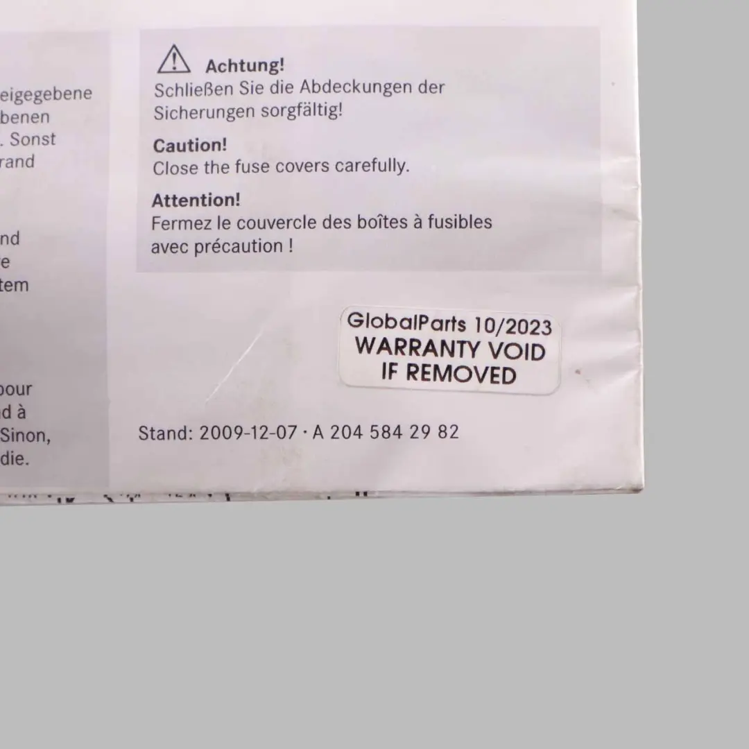 Mercedes W204 Fuse Box Grouping Fuse Placement Map Card Diagram - SKU A2045842982 - Part number A2045842982