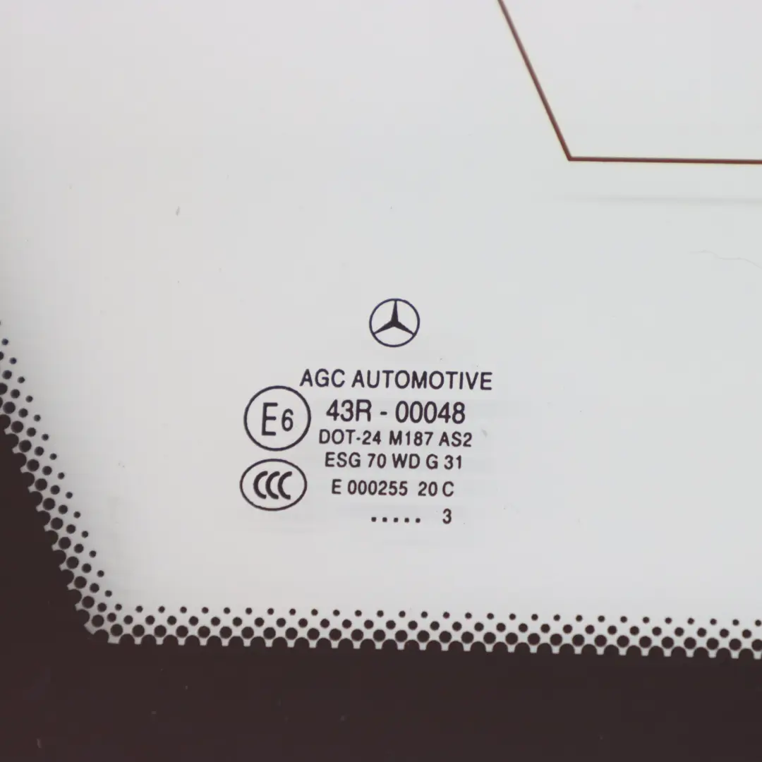 Quarto di finestra laterale vetro di vetro posteriore sinistro AS2 per Mercedes S204 con numero di parte A2046707712 Mercedes S204 Quarto di finestra laterale vetro di vetro posteriore sinistro AS2 - SKU A2046707712 - Numero di parte A2046707712