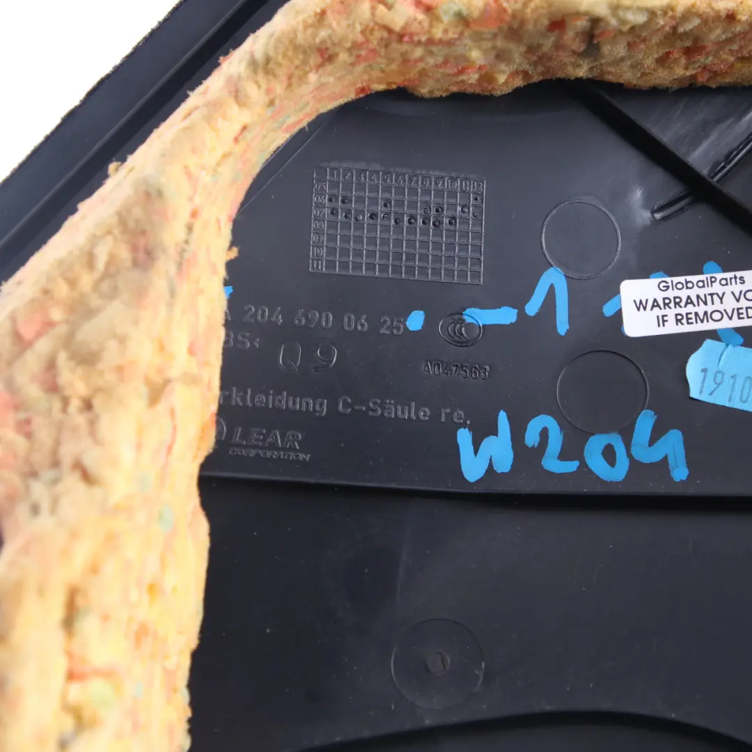 C-Pillar Trim Rear Right O/S Panel Trunk Black 2 to Mercedes W204 Cover with Part number A2046900625 Mercedes W204 Cover C-Pillar Trim Rear Right O/S Panel Trunk Black 2 - SKU A2046900625-2 - Part number A2046900625