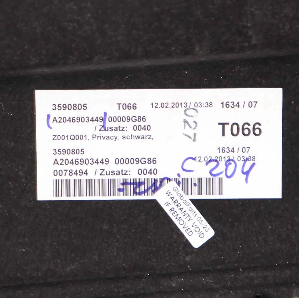 Mercedes W204 Coupe Parcel Shelf Rear Boot Trunk Storage Compartment - SKU A2046903449 - Part number A2046903449