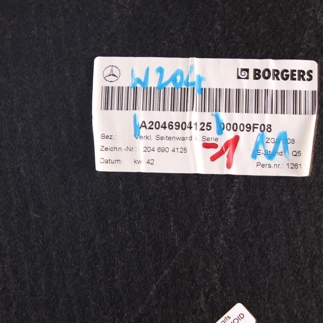 Baule bagagliaio sinistro pannello laterale per Mercedes W204 con numero di parte A2046904125 Mercedes W204 Baule bagagliaio sinistro pannello laterale - SKU A2046904125-1 - Numero di parte A2046904125