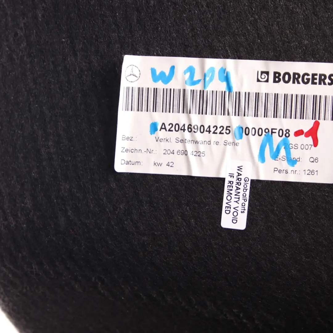  *Mercedes-Benz C W204 Kofferraum Abdeckung Verkleidung Rechts - SKU A2046904225-1 - Teilenummer A2046904225
