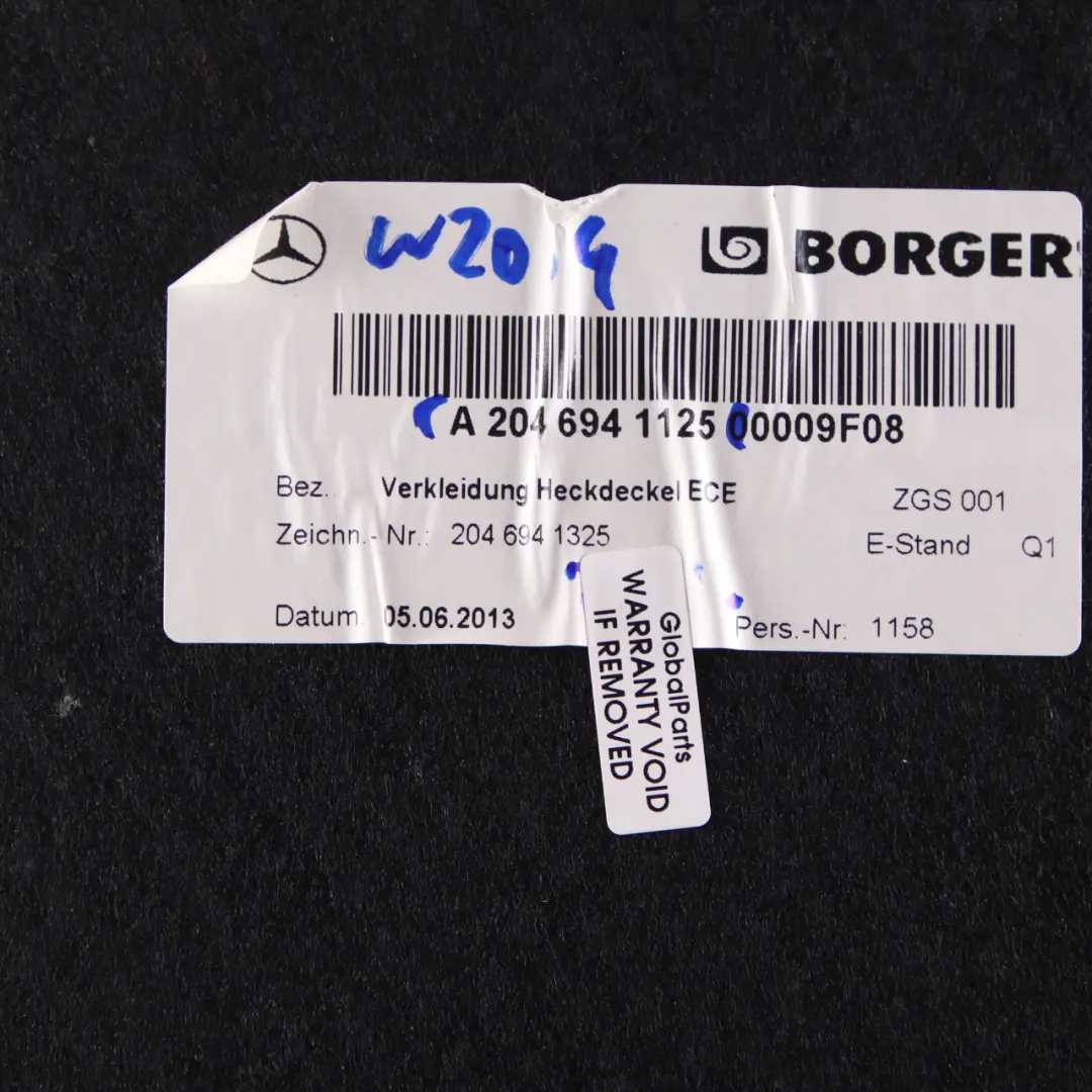Mercedes W204 Koffer Raum Heck Klappe Innen Verkleidung Limousine - SKU A2046941125 - Teilenummer A2046941125