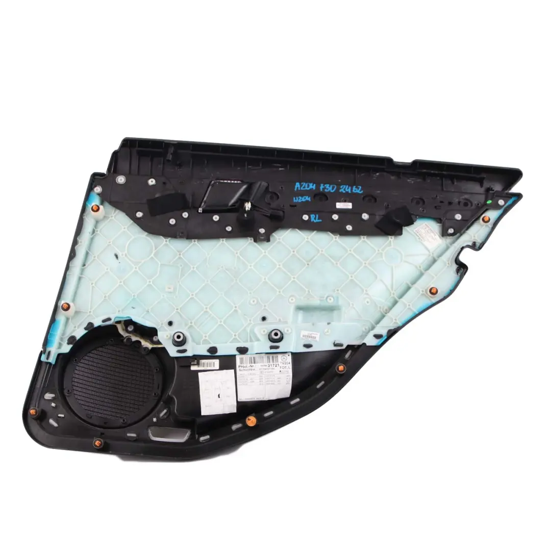 Pannello rivestimento scheda porta posteriore sinistra pelle nera per Mercedes W204 con numero di parte A2047302462 Mercedes W204 Pannello rivestimento scheda porta posteriore sinistra pelle nera - SKU A2047302462 - Numero di parte A2047302462