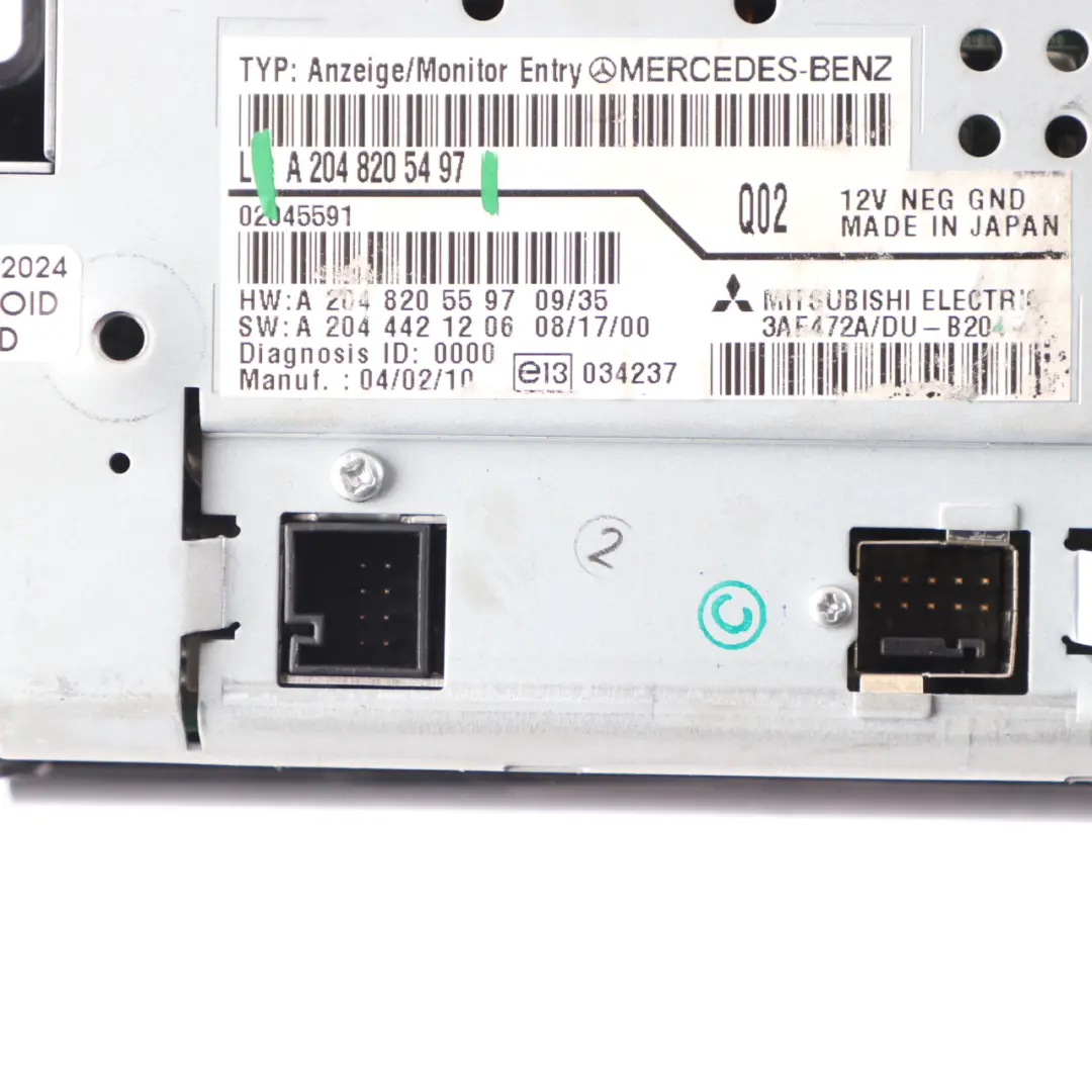 Mercedes W204 Schermo Display Unità Radio Multimediale Navigazione Satellitare - SKU A2048205497 - Numero di parte A2048205497