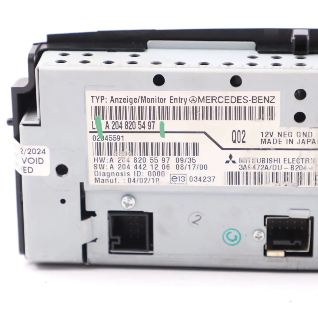 Mercedes W204 Wyświetlacza Radio Multimedia Nawigacja Sat Nav A1729016600 - SKU A2048205497 - Numer Części A2048205497