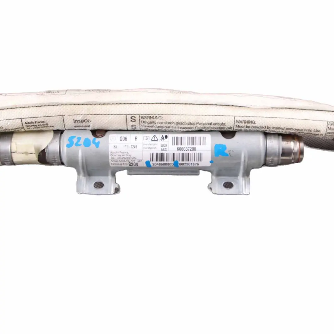 Head Airbag Roof Curtain Right O/S to Mercedes S204 Estate with Part number A2048600805 Mercedes S204 Estate Head Airbag Roof Curtain Right O/S - SKU A2048600805 - Part number A2048600805