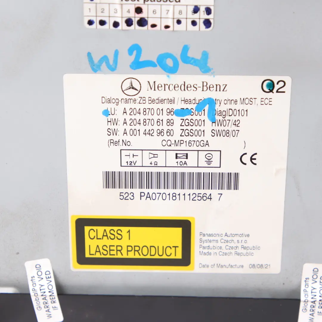 Radio Player Mercedes-Benz W204 COMAND Navi CD Head Unit to with Part number A2048700196 Radio Player Mercedes-Benz W204 COMAND Navi CD Head Unit - SKU A2048700196-1 - Part number A2048700196