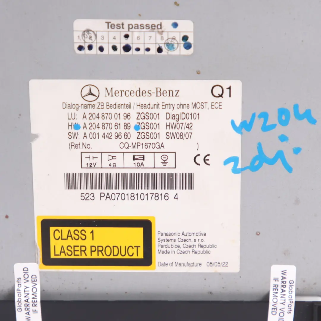 Radio Player Mercedes W204 COMAND Navi CD Haupt Einheit für mit Teilenummer A2048700196 Radio Player Mercedes W204 COMAND Navi CD Haupt Einheit - SKU A2048700196 - Teilenummer A2048700196