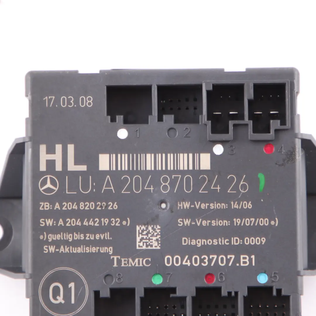 Mercedes W204 Door Module Rear Left N/S Control Unit Module - SKU A2048702426 - Part number A2048702426