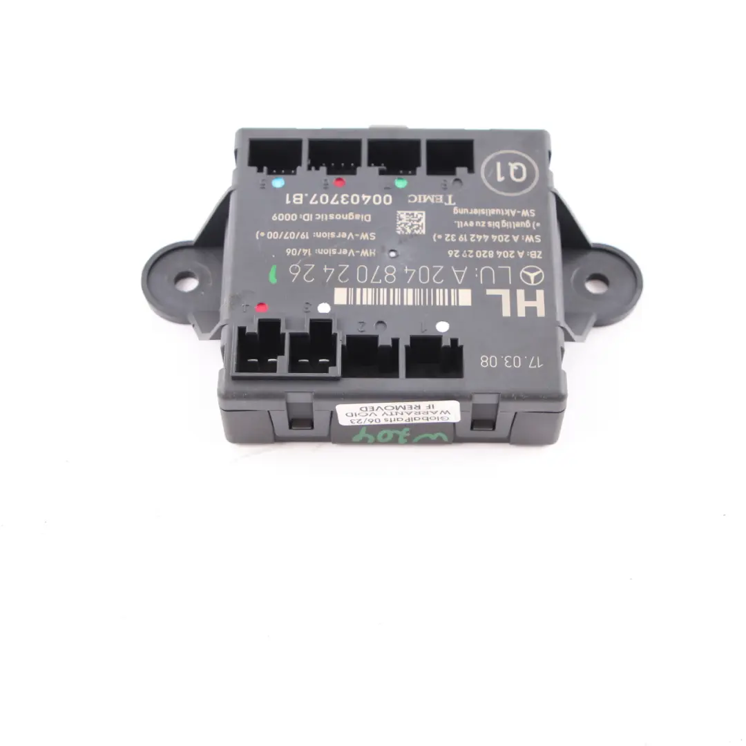Door Module Rear Left N/S Control Unit Module to Mercedes W204 with Part number A2048702426 Mercedes W204 Door Module Rear Left N/S Control Unit Module - SKU A2048702426 - Part number A2048702426