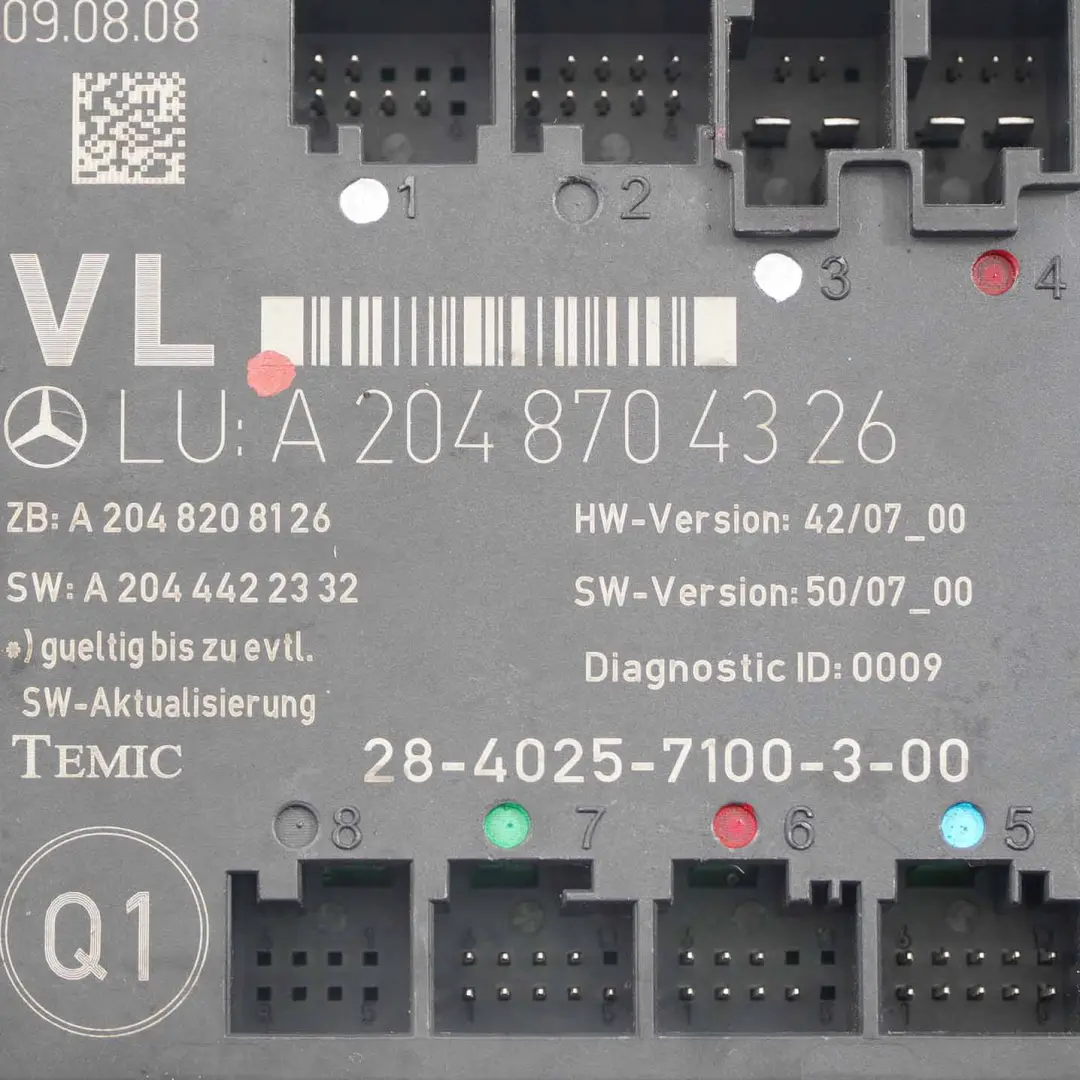  Door Module Mercedes W204 Front Left N/S Control Unit Module - SKU A2048704326 - Part number A2048704326