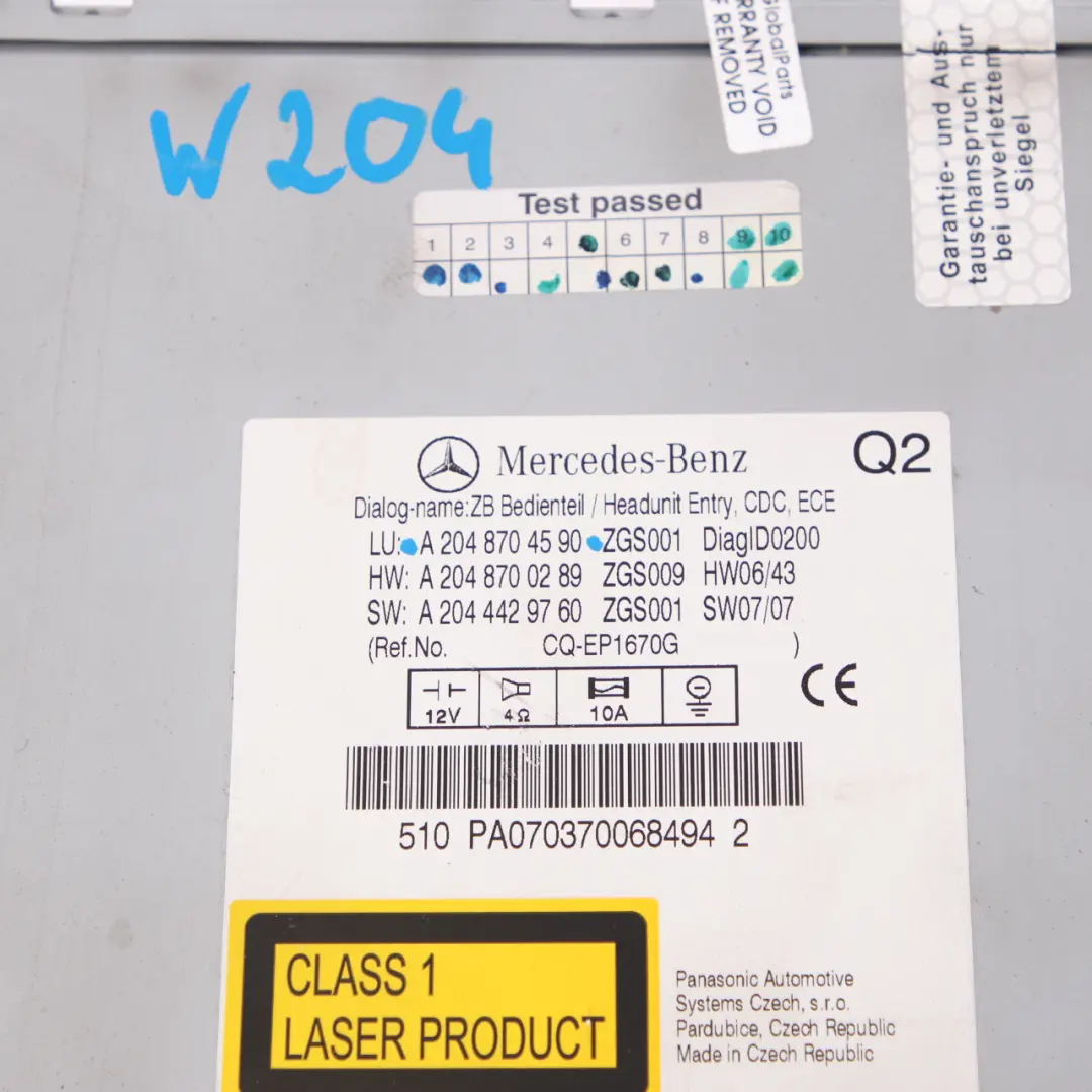 Mercedes-Benz C-Class W204 CD Media Player Radio Audio 20 Phone to with Part number A2048704590 Mercedes-Benz C-Class W204 CD Media Player Radio Audio 20 Phone - SKU A2048704590 - Part number A2048704590