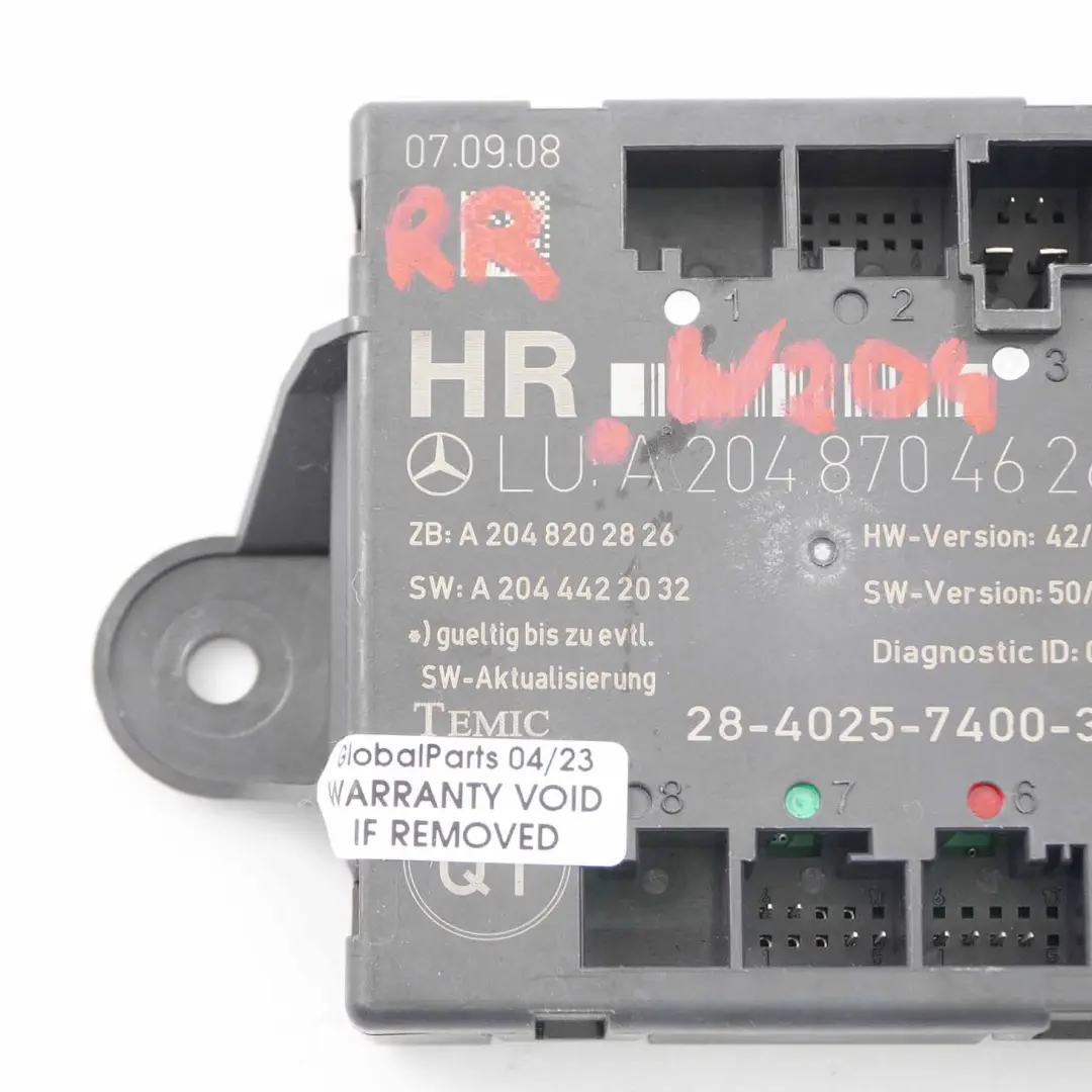  Module Porte Mercedes W204 Module D'unité Contrôle Arrière - SKU A2048704626 - Numéro de pièce A2048704626