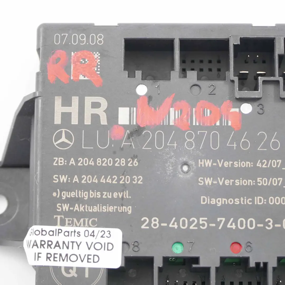  Door Module Mercedes W204 Rear Right O/S Control Unit Module - SKU A2048704626 - Part number A2048704626