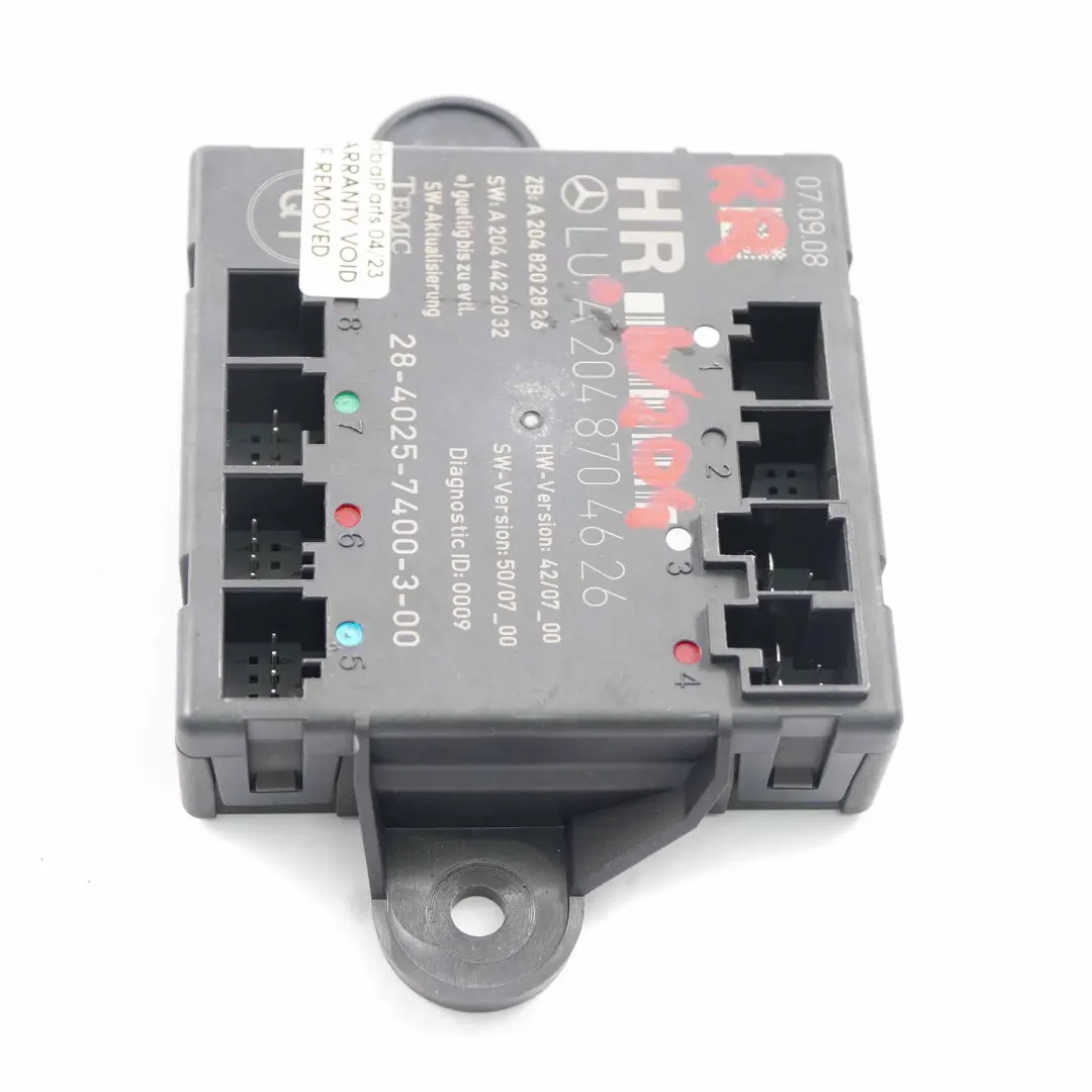 Mercedes W204 Módulo de puerta Trasero Derecho - SKU A2048704626 - Número de pieza A2048704626