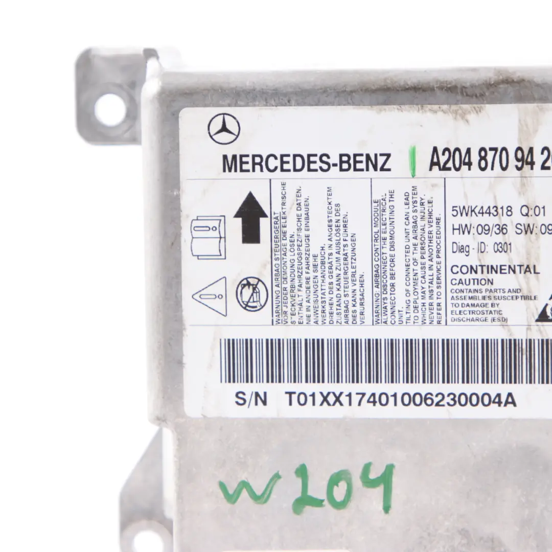 Mercedes W204 Airbag Module Control Unit SRS Sensor ECU - SKU A2048709426 - Part number A2048709426