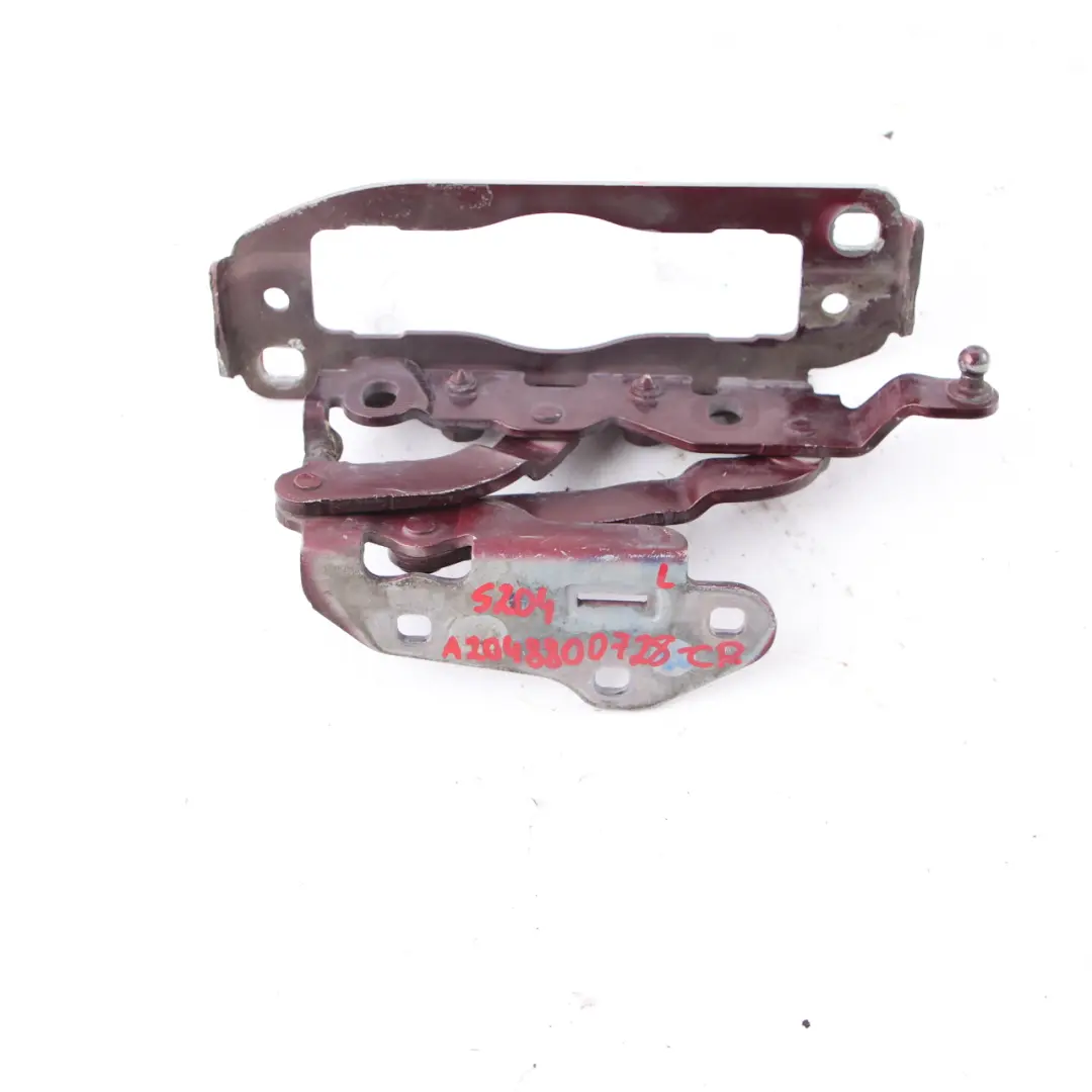 Hinge Left N/S Hood Bonnet Front Carneol Red Metallic - 544 to Mercedes W204 with Part number A2048800728 Mercedes W204 Hinge Left N/S Hood Bonnet Front Carneol Red Metallic - 544 - SKU A2048800728-CR - Part number A2048800728