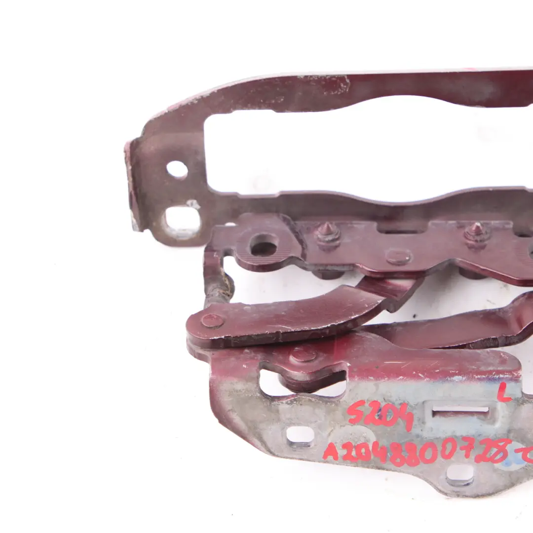 Hinge Left N/S Hood Bonnet Front Carneol Red Metallic - 544 to Mercedes W204 with Part number A2048800728 Mercedes W204 Hinge Left N/S Hood Bonnet Front Carneol Red Metallic - 544 - SKU A2048800728-CR - Part number A2048800728