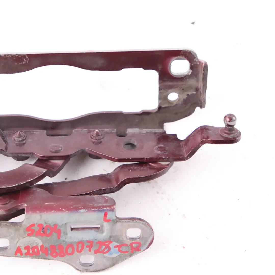 Hinge Left N/S Hood Bonnet Front Carneol Red Metallic - 544 to Mercedes W204 with Part number A2048800728 Mercedes W204 Hinge Left N/S Hood Bonnet Front Carneol Red Metallic - 544 - SKU A2048800728-CR - Part number A2048800728