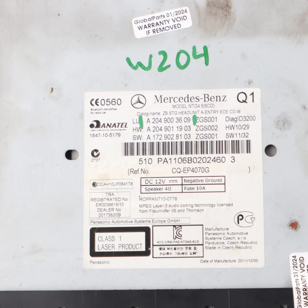 COMAND Navigation CD Player Radio Sat Nav Head Unit to Mercedes W204 with Part number A2049003609 Mercedes W204 COMAND Navigation CD Player Radio Sat Nav Head Unit - SKU A2049003609 - Part number A2049003609