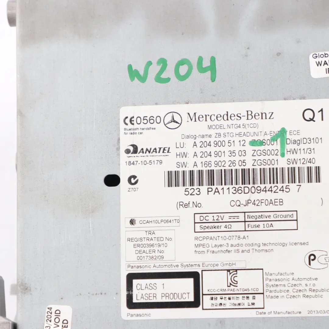 Navigazione Lettore CD Radio Stereo Sat Nav Head Unit per Mercedes W204 con numero di parte A2049005112 Mercedes W204 Navigazione Lettore CD Radio Stereo Sat Nav Head Unit - SKU A2049005112-1 - Numero di parte A2049005112