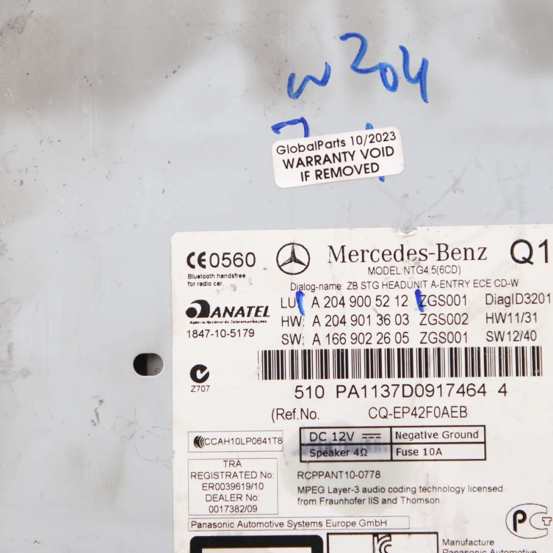 COMAND Navigation CD Player Radio Sat Nav Head Unit to Mercedes W204 with Part number A2049005212 Mercedes W204 COMAND Navigation CD Player Radio Sat Nav Head Unit - SKU A2049005212 - Part number A2049005212