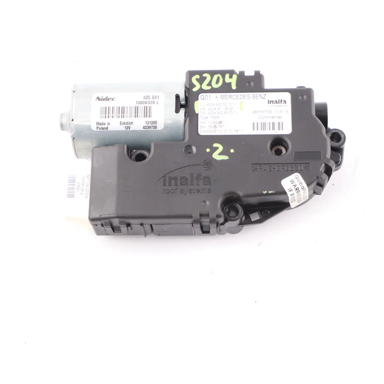 Mercedes S204 W204 Techo corredizo panorámico Motor control solar A2049005310