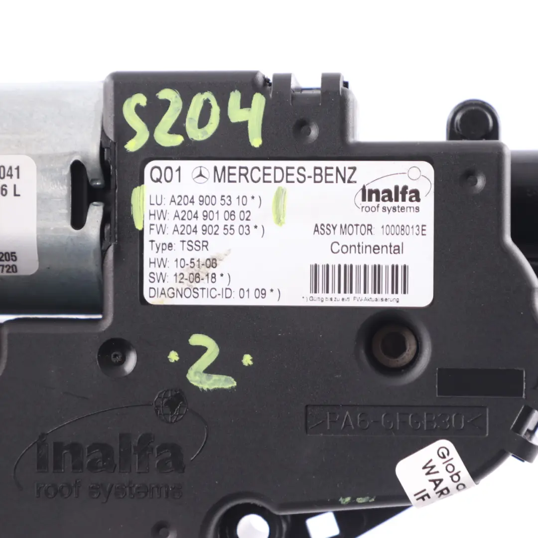 Mercedes S204 W204 Toit Panoramique Coulissant Moteur Toit Solaire - SKU A2049005310 - Numéro de pièce A2049005310