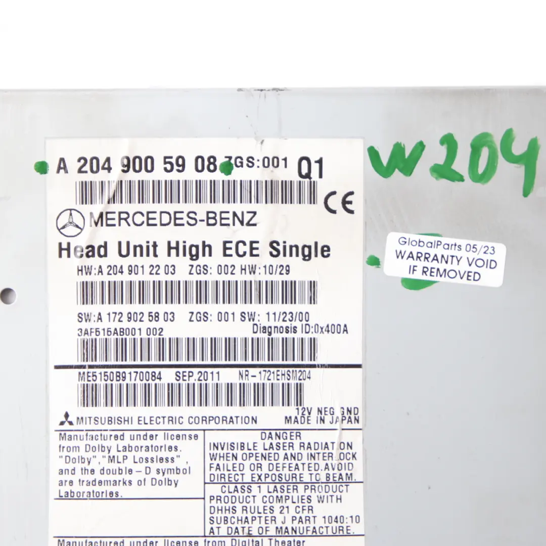 COMAND Navigation CD Player Radio Sat Nav Head Unit to Mercedes W204 with Part number A2049005908 Mercedes W204 COMAND Navigation CD Player Radio Sat Nav Head Unit - SKU A2049005908 - Part number A2049005908