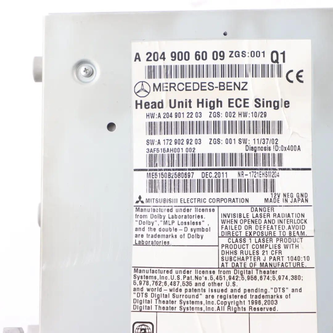 Navigazione CD Player Radio Stereo Sat Nav Head Unit per Mercedes W204 con numero di parte A2049006009 Mercedes W204 Navigazione CD Player Radio Stereo Sat Nav Head Unit - SKU A2049006009 - Numero di parte A2049006009