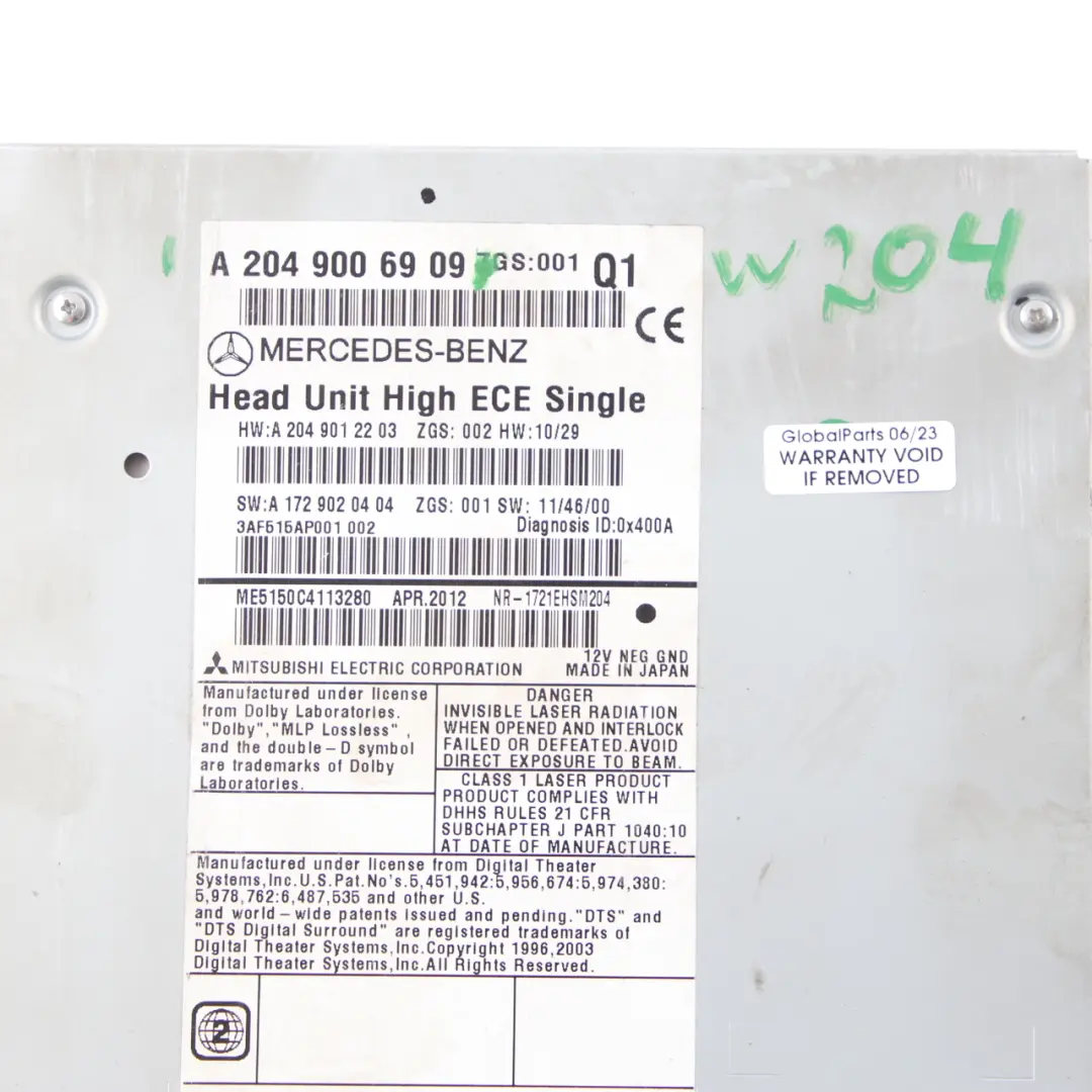 COMAND Navigation CD Player Radio Sat Nav Head Unit to Mercedes W204 with Part number A2049006909 Mercedes W204 COMAND Navigation CD Player Radio Sat Nav Head Unit - SKU A2049006909 - Part number A2049006909