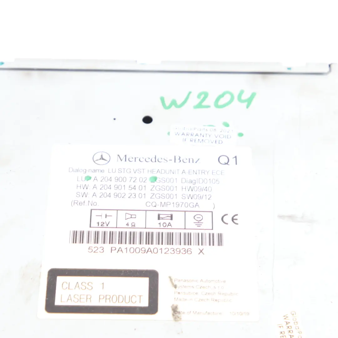 Mercedes W204 Navigation Radio CD Player Head Unit - SKU A2049007202 - Part number A2049007202