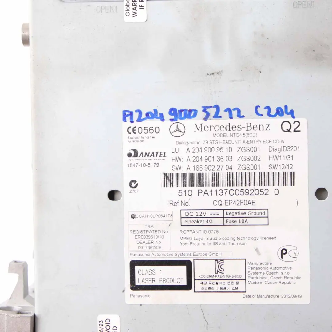 COMAND Navigation CD Player Radio Sat Nav Head Unit to Mercedes W204 with Part number A2049009510 Mercedes W204 COMAND Navigation CD Player Radio Sat Nav Head Unit - SKU A2049009510 - Part number A2049009510