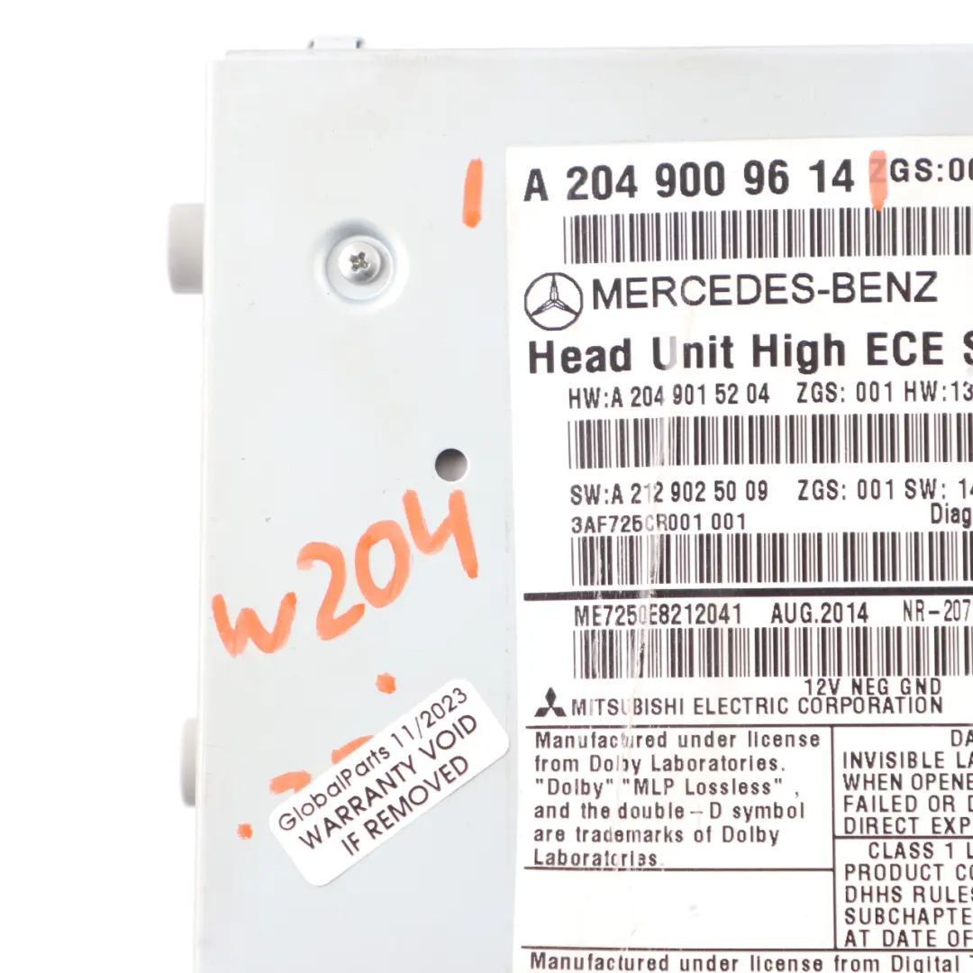 Odtwarzacz CD Radio Nawigacja Sat Nav do Mercedes W204 o numerze A2049009614 Mercedes W204 Odtwarzacz CD Radio Nawigacja Sat Nav - SKU A2049009614 - Numer Części A2049009614