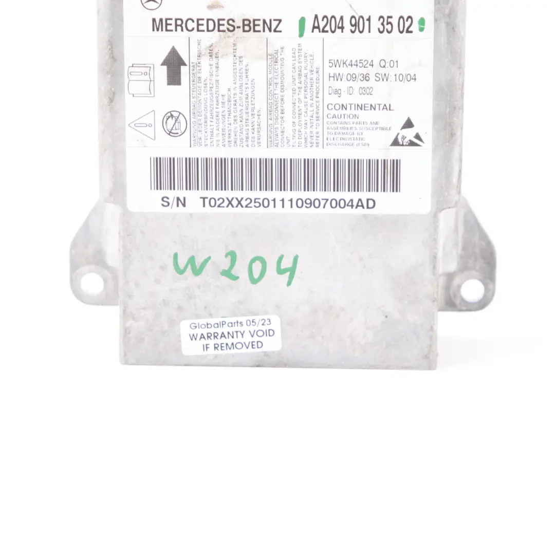 Airbag Módulo Air Bag SRS Unidad de Control ECU para Mercedes W204 S204 con número de pieza A2049013502 Mercedes W204 S204 Airbag Módulo Air Bag SRS Unidad de Control ECU - SKU A2049013502 - Número de pieza A2049013502