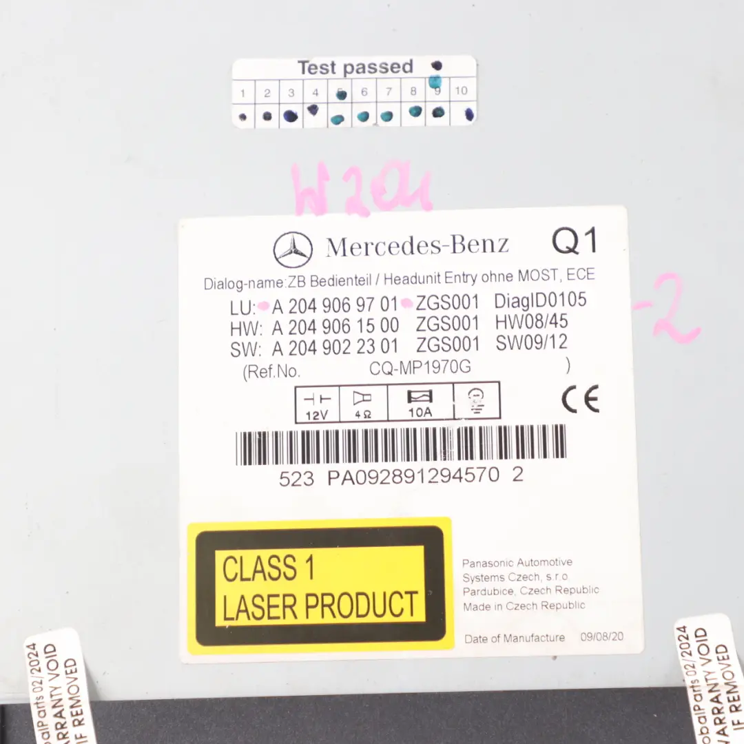 Mercedes W204 Radio Stereo CD Player Audio Sat Nav Head Unit - SKU A2049069701-2 - Part number A2049069701