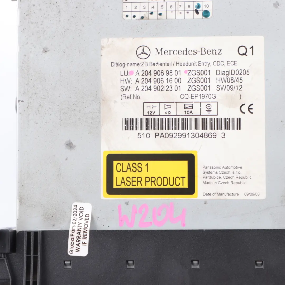 Mercedes W204 Navigation CD Player Radio Stereo Sat Nav Head Unit - SKU A2049069801 - Part number A2049069801