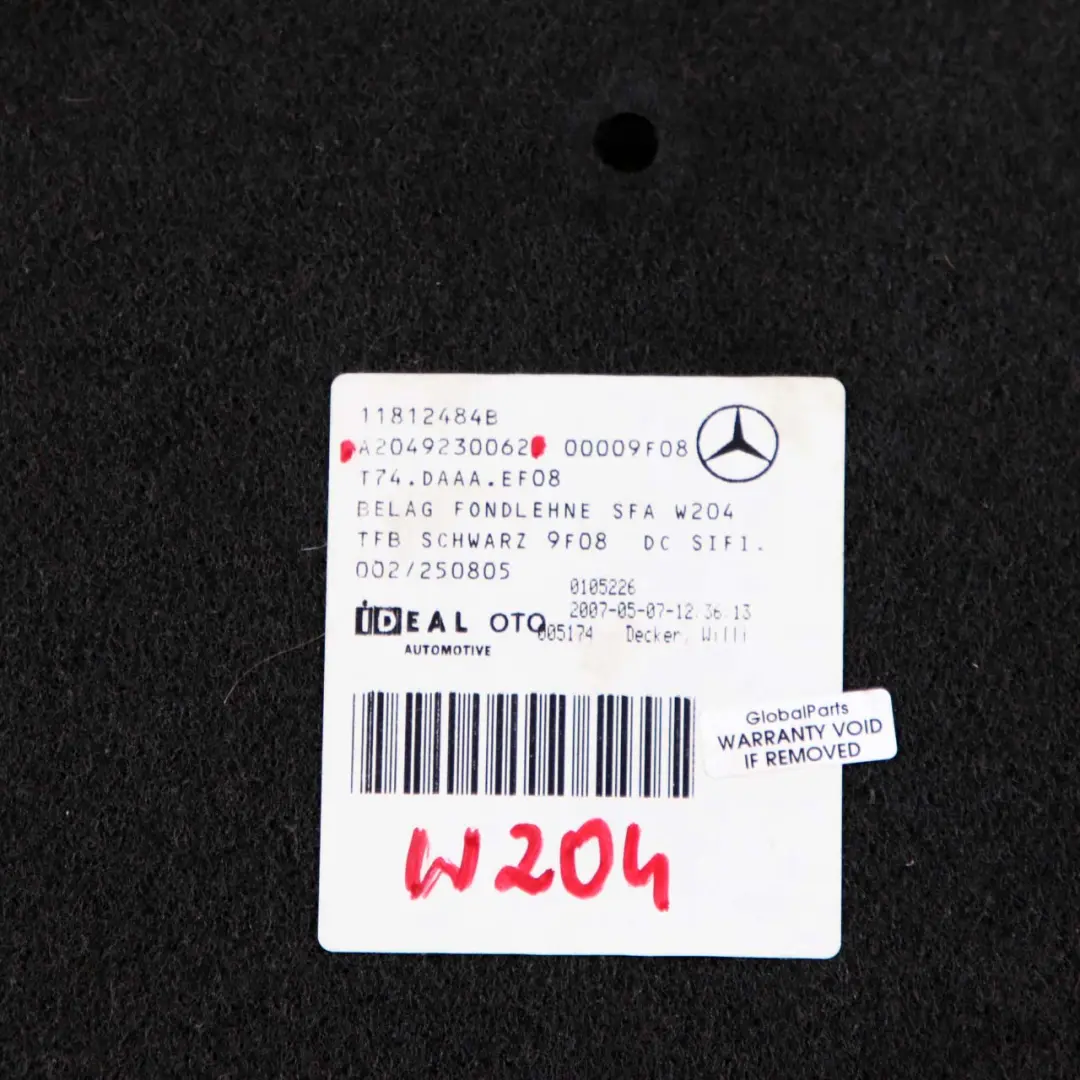 Mercedes W204 Rear Backrest Wall Panel Cover Trim - SKU A2049230062 - Part number A2049230062