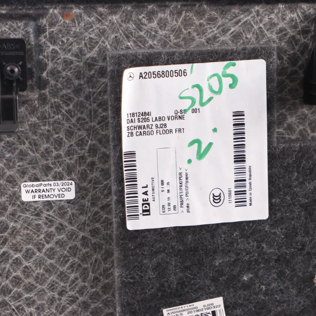 Mercedes S205 Boot Trunk Front Cover Floor Carpet Panel Trim Black - SKU A2056800506 - Part number A2056800506