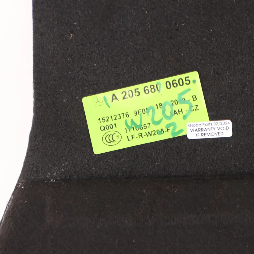Mercedes W205 Boot Trunk Floor Rear Loading Trim Panel Carpet Black - SKU A2056800605 - Part number A2056800605